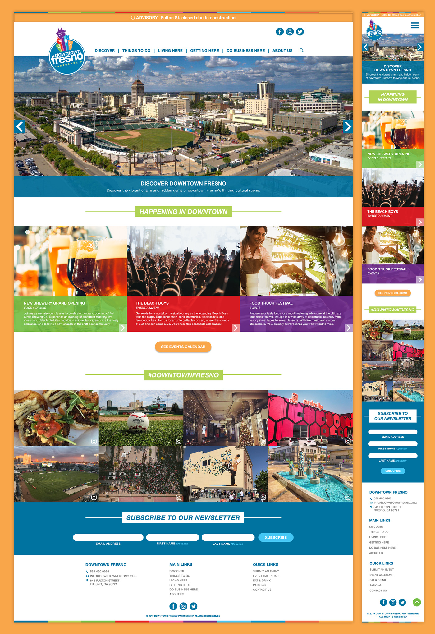 The new Downtown Fresno website on desktop and mobile