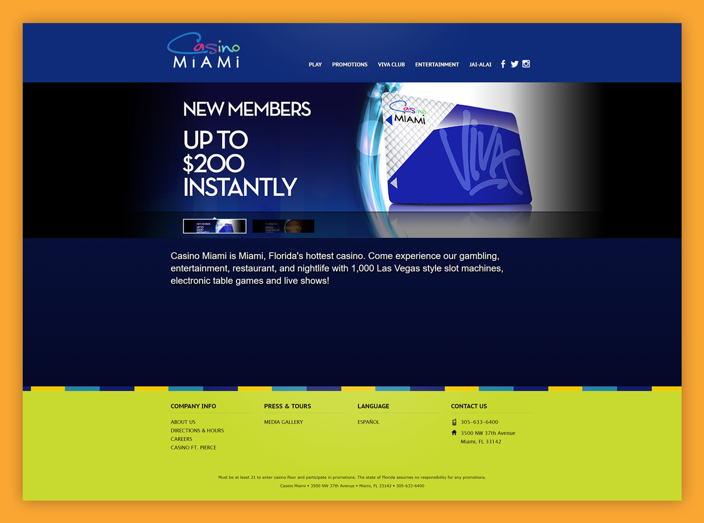 The old Casino Miami website